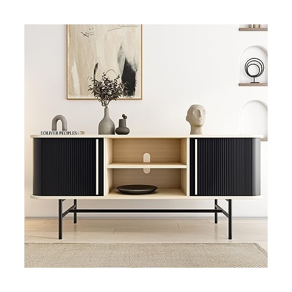 Roomfitters Meuble TV Moderne avec 2 Portes Coulissantes, Support pour Téléviseur Jusqu’à 65 Pouces, Armoire de Bar avec Rang