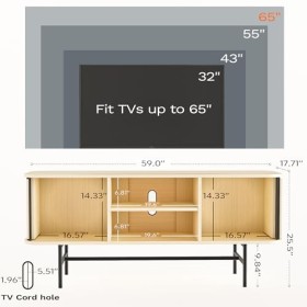 Roomfitters Meuble TV Moderne avec 2 Portes Coulissantes, Support pour Téléviseur Jusqu’à 65 Pouces, Armoire de Bar avec Rang