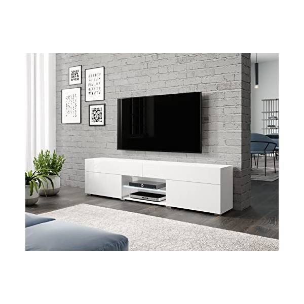 PIASKI Meuble TV Lowboard Carrera 180 cm Meuble TV coloré avec éclairage LED Inclus Wotan/Blanc 