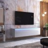 Selsey SKYLARA - Meuble TV - 160 cm - Blanc Mat/Blanc Brillant - scandinave - Moderne - avec LED