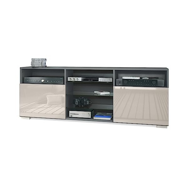 Vladon Meuble TV Granada, Lowboard avec 2 Portes et 6 Compartiments Ouverts, Corps Anthracite Mat, façades en avola-Anthracit