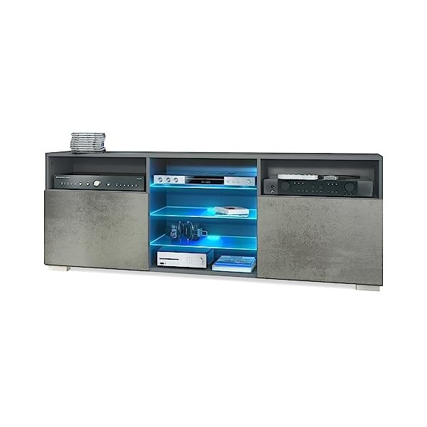 Vladon Meuble TV Granada, Lowboard avec 2 Portes et 6 Compartiments Ouverts, Corps Anthracite Mat, façades en avola-Anthracit