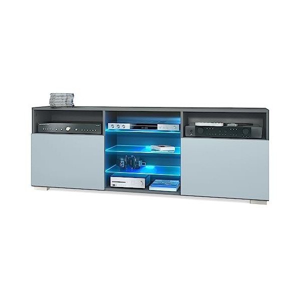 Vladon Meuble TV Granada, Lowboard avec 2 Portes et 6 Compartiments Ouverts, Corps Anthracite Mat, façades en avola-Anthracit