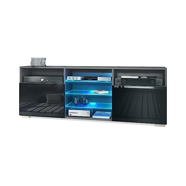 Vladon Meuble TV Granada, Lowboard avec 2 Portes et 6 Compartiments Ouverts, Corps Anthracite Mat, façades en avola-Anthracit