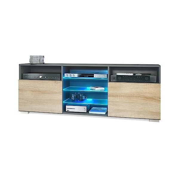 Vladon Meuble TV Granada, Lowboard avec 2 Portes et 6 Compartiments Ouverts, Corps Anthracite Mat, façades en avola-Anthracit