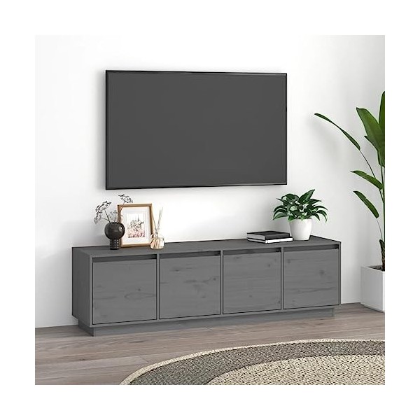 Annlera Meuble TV Gris 156x37x45 cm Bois de Pin Massif Classique Banc TV Dessus de Meuble Robuste Placer Stéréo Objets Décora
