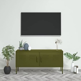 Meuble TV avec 2 Portes | Style Vintage | Rangement matériel télé Audio Video Gaming | 105x35x50cm Vert Olive