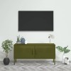 Meuble TV avec 2 Portes | Style Vintage | Rangement matériel télé Audio Video Gaming | 105x35x50cm Vert Olive