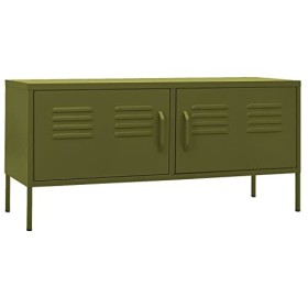 Meuble TV avec 2 Portes | Style Vintage | Rangement matériel télé Audio Video Gaming | 105x35x50cm Vert Olive