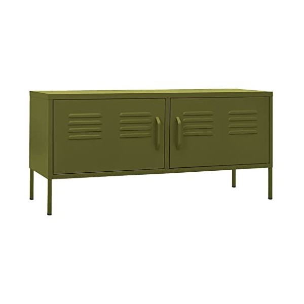 Meuble TV avec 2 Portes | Style Vintage | Rangement matériel télé Audio Video Gaming | 105x35x50cm Vert Olive