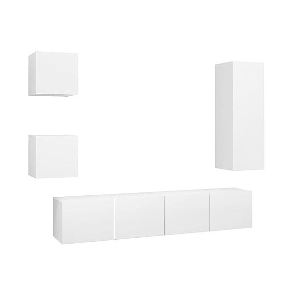 vidaXL Ensemble de Meuble TV 5 pcs Mural Suspendu Ensemble dArmoires Stéréo Salle de Séjour Salon Intérieur Maison Blanc Agg