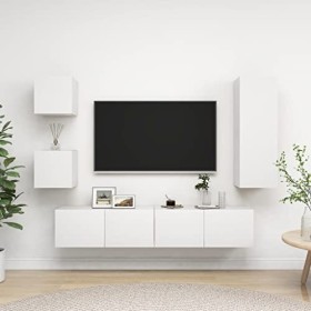 vidaXL Ensemble de Meuble TV 5 pcs Mural Suspendu Ensemble dArmoires Stéréo Salle de Séjour Salon Intérieur Maison Blanc Agg