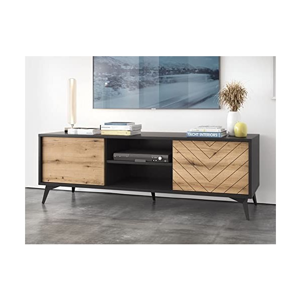 Bestmobilier - Peter - Meuble TV - Bois et Noir - 154 cm - Style Industriel