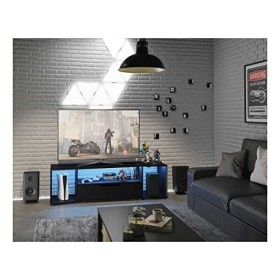 Tousmesmeubles Meuble TV Gamer 1 tiroir 3 niches Noir - LAIRA - L 163 x l 45 x H 48 cm - Neuf
