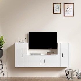 AUVYI Ensemble de 3 meubles TV - Blanc brillant - 100 x 34,5 x 40 cm - Armoires de cuisine - Meuble de rangement suspendu - P