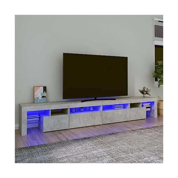 FAMIROSA Meuble TV avec lumières LED Gris béton 260x36,5x40 cm 53KG 