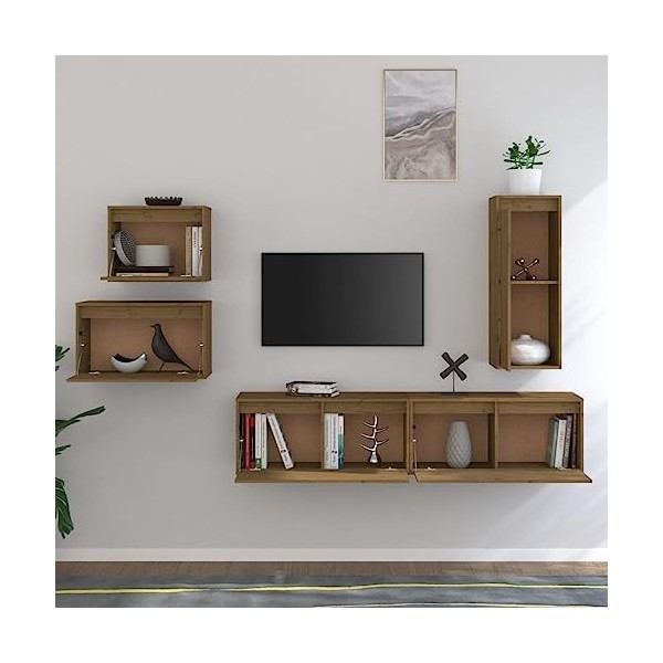 Générique Meubles TV 5 pcs Marron Miel Bois Massif de pin,35.33 KG,3100262, Meubles, Meubles TV