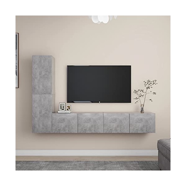 LAPOOH Ensemble de Meuble TV 4 pcs Gris béton Aggloméré,Meuble TV,Table Basse Salon Meuble TV,Table Basse Couleurs