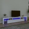 Meuble TV, Banc TV Support de Télévision Table TV Bas Armoire Basse Meuble TV avec lumières LED Blanc Brillant 215x36,5x40 cm