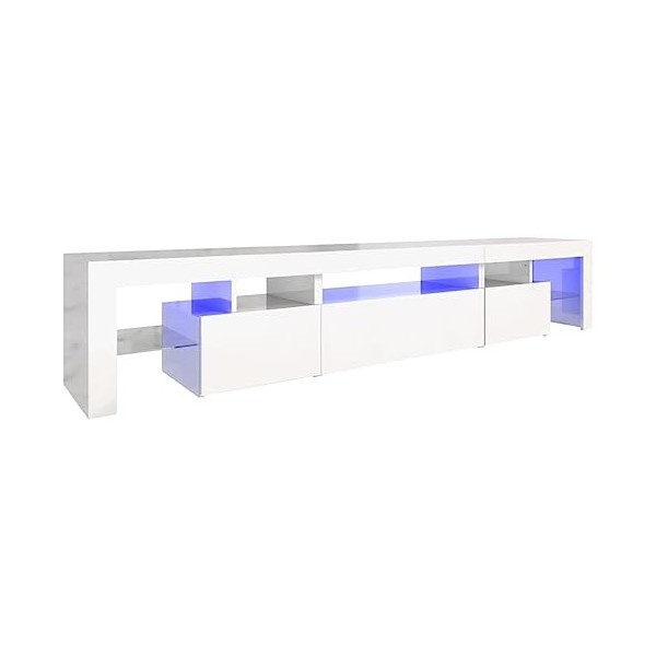 Meuble TV, Banc TV Support de Télévision Table TV Bas Armoire Basse Meuble TV avec lumières LED Blanc Brillant 215x36,5x40 cm