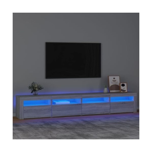 Meuble TV, Banc TV Support de Télévision Table TV Bas Armoire Basse Meuble TV avec lumières LED Sonoma Gris 240x35x40 cm