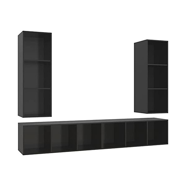 ZEYUAN Meubles TV muraux 4 pcs Noir Brillant Aggloméré,Meuble Haut Salon,Meuble dangle TV,Meuble TV Étagère