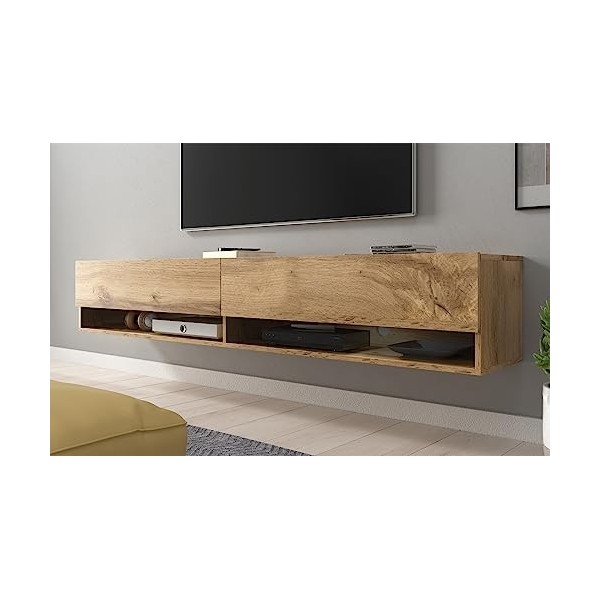 Selsey Wander - Meuble TV Suspendu/Banc TV avec LED 180 cm Effet chêne wotan 
