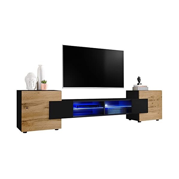 ExtremeFurniture Meuble TV Bridge | Meuble TV avec 2 étagères en Verre | RGB | Moderne | Élégant | Pratique | Solide
