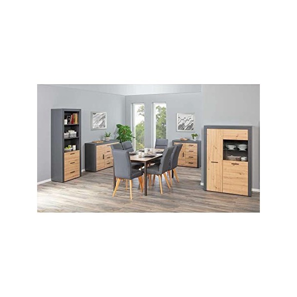 Inter Link Meuble TV, Bois, Imitation Chêne Artisan, Gris Anthracite, 180 x 41,6 x 49 cm