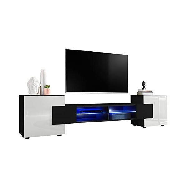ExtremeFurniture Meuble TV Bridge | Meuble TV avec 2 étagères en Verre | RGB | Moderne | Élégant | Pratique | Solide