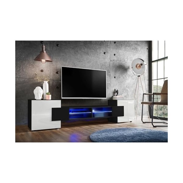 ExtremeFurniture Meuble TV Bridge | Meuble TV avec 2 étagères en Verre | RGB | Moderne | Élégant | Pratique | Solide