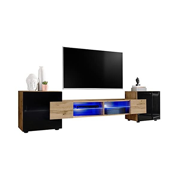 ExtremeFurniture Meuble TV Bridge | Meuble TV avec 2 étagères en Verre | RGB | Moderne | Élégant | Pratique | Solide