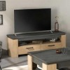 DANSMAMAISON Meuble TV 140 cm Chêne/Béton ciré - STINAU - L 140 x l 42 x H 47 cm