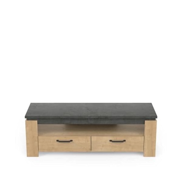 DANSMAMAISON Meuble TV 140 cm Chêne/Béton ciré - STINAU - L 140 x l 42 x H 47 cm