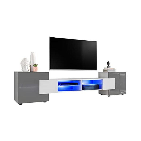 ExtremeFurniture Meuble TV Bridge | Meuble TV avec 2 étagères en Verre | RGB | Moderne | Élégant | Pratique | Solide