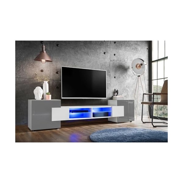 ExtremeFurniture Meuble TV Bridge | Meuble TV avec 2 étagères en Verre | RGB | Moderne | Élégant | Pratique | Solide