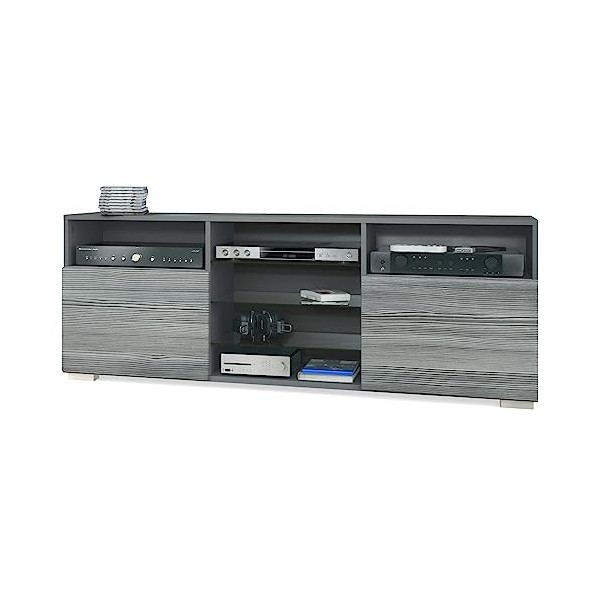 Vladon Meuble TV Granada, Lowboard avec 2 Portes et 6 Compartiments Ouverts, Corps Anthracite Mat, façades en avola-Anthracit