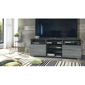 Vladon Meuble TV Granada, Lowboard avec 2 Portes et 6 Compartiments Ouverts, Corps Anthracite Mat, façades en avola-Anthracit