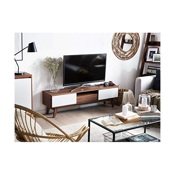 Beliani Meuble TV Blanc et Marron Eerie