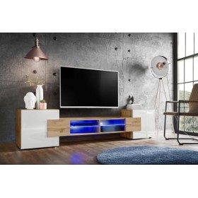ExtremeFurniture Meuble TV Bridge | Meuble TV avec 2 étagères en Verre | RGB | Moderne | Élégant | Pratique | Solide