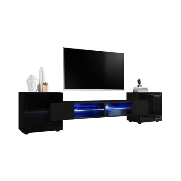 ExtremeFurniture Meuble TV Bridge | Meuble TV avec 2 étagères en Verre | RGB | Moderne | Élégant | Pratique | Solide