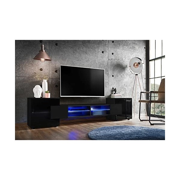 ExtremeFurniture Meuble TV Bridge | Meuble TV avec 2 étagères en Verre | RGB | Moderne | Élégant | Pratique | Solide