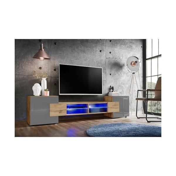 ExtremeFurniture Meuble TV Bridge | Meuble TV avec 2 étagères en Verre | RGB | Moderne | Élégant | Pratique | Solide