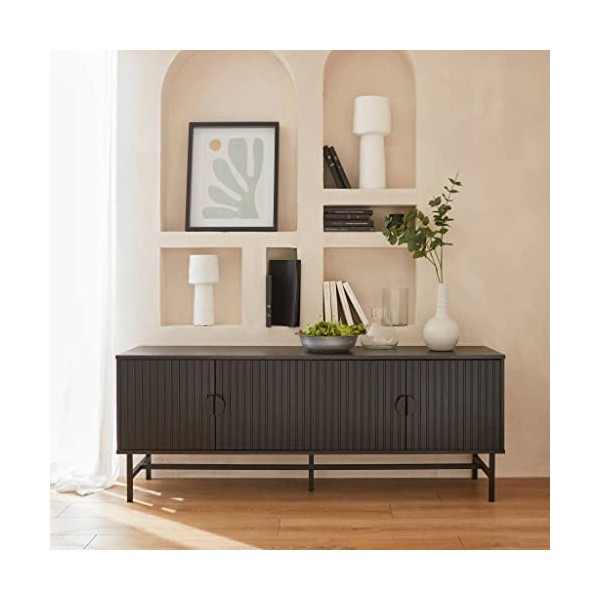 Alices Home - Meuble TV. Bazalt. Quatre Portes. Deux étagères. L 160 x l 39 x H 60cm