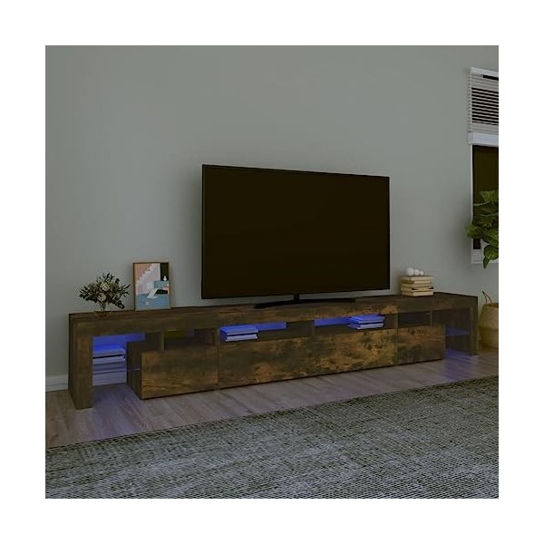 Meuble TV avec lumières LED Chêne fumé 260x36,5x40 cm - Meuble TV, Armoire Basse Centre, Support Télé pour Salon Chambre,