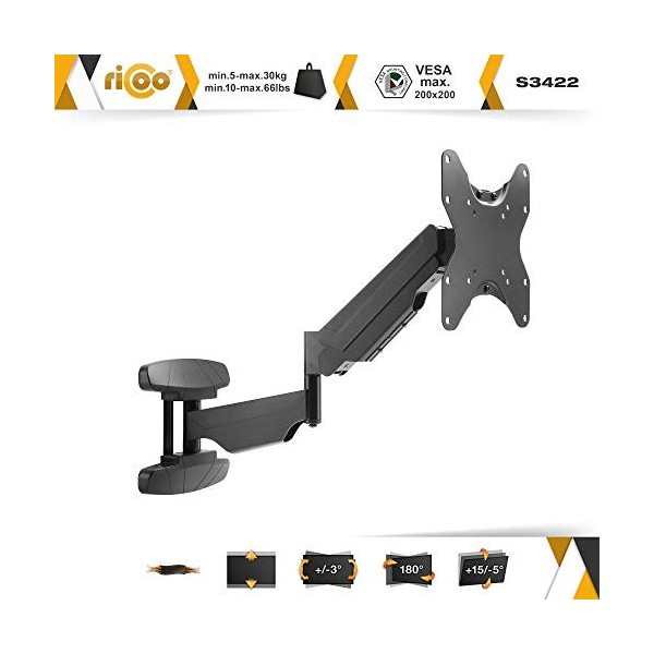 RICOO Support Murale TV 23-42" S3422 58-107cm Suspendu Orientable Inclinable Support TV Universel Accroche Écran Incurvé VE