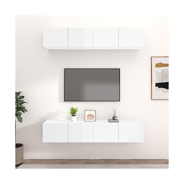 FAMIROSA Meubles TV 4 pcs Blanc Brillant 80x30x30 cm Bois dingénierie 47.2KG 