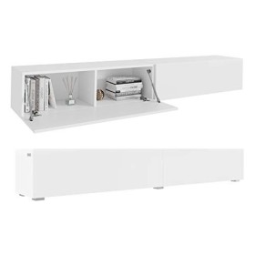 PLATAN ROOM Meuble TV Bas 210 2 x 105 cm avec étagère Murale Brillante Blanc Mat/Blanc Mat 