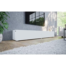 PLATAN ROOM Meuble TV Bas 210 2 x 105 cm avec étagère Murale Brillante Blanc Mat/Blanc Mat 