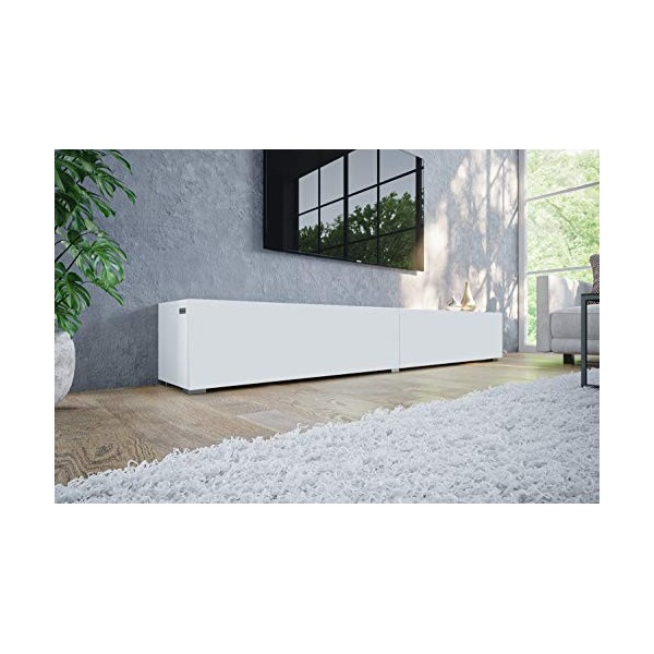 PLATAN ROOM Meuble TV Bas 210 2 x 105 cm avec étagère Murale Brillante Blanc Mat/Blanc Mat 